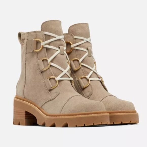 Sorel JOAN NOW Lace Boot Omega Taupe Suede Platform Waterproof NWT Size 10 - Picture 2 of 14